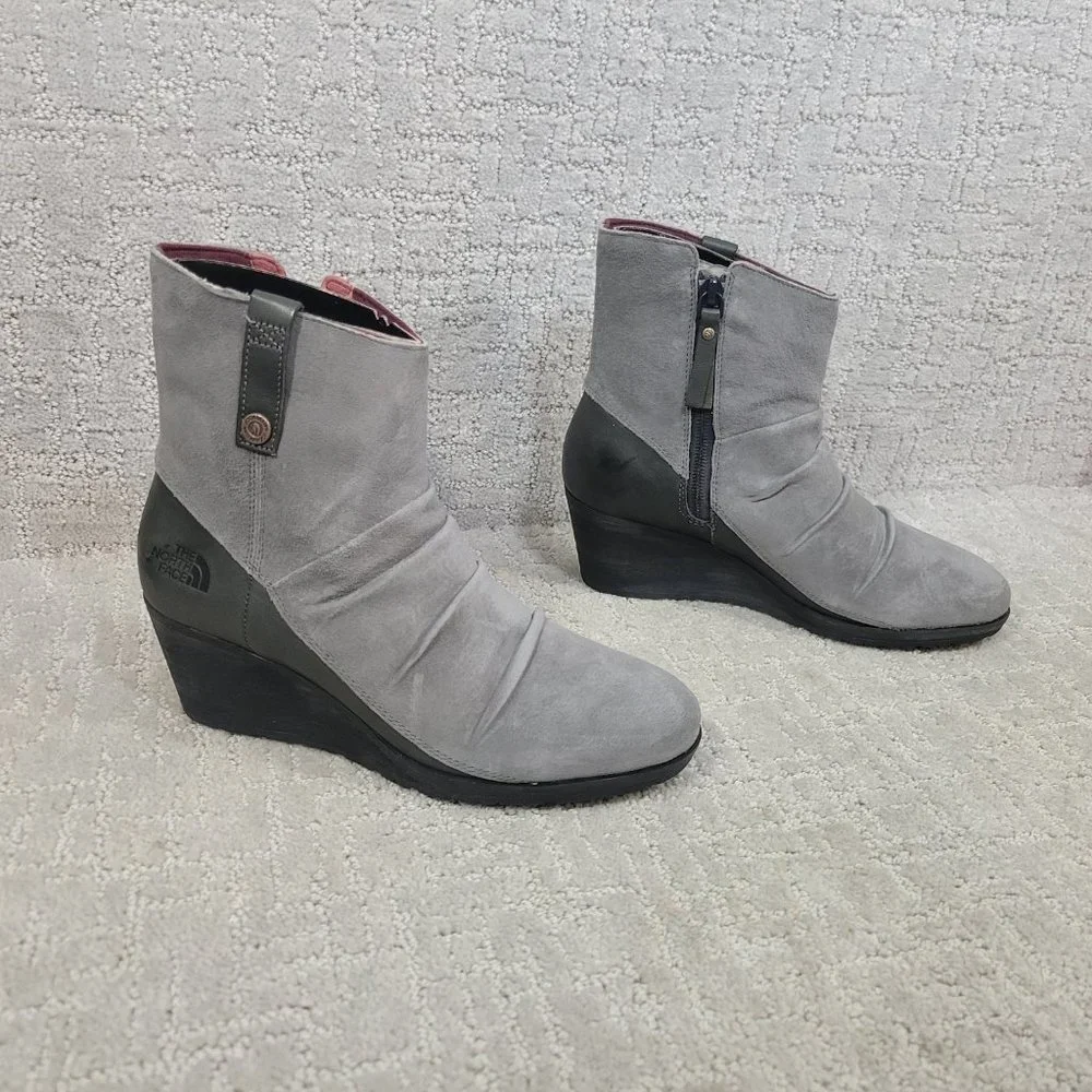 The North Face Womens Size 7 Bridgeton Wedge Zip Gray Waterproof Suede Boots NEW